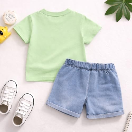 Image of Bold N Elegant Baby Boy Girl Camera Click T-Shirt with Denim Shorts Cotton Co-Ord Set Summer Outfit for Infant Toddler Kids Upto 5 Years