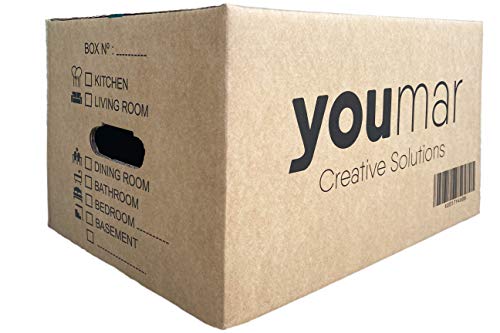 Youmar Solutions - 12 Cajas de Cartón para Mudanza (Talla M) con Asas - Extra Resistentes Fabricadas en España - 44x30x25cm Gramaje Ultra Resistente 600g/m2 - Combina las Cajas de Cartón (M/XL)