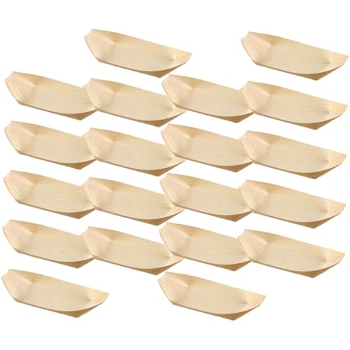 BIUDECO 200個 使い捨て竹木製寿司船皿 コンパクトで多用途な寿司盛台 パーティーやレストラン向け自然な風合いの食器