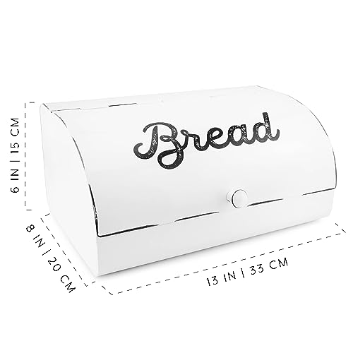 Auldhome White Bread Box; Farmhouse Vintage Enamelware Countertop Bread Bin #TOP5