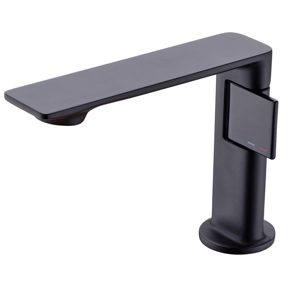 Weirun Bathroom Faucet, Single Handle 1 Hole Vanity Basin Faucet, Extra Long Spout Matte Black