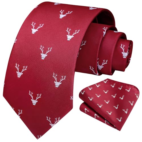 Image of HISDERN Ties for Men Classic Animal Tie and Pocket Square Set Jacquard Woven Silk Neckties Handkerchief Wedding Party