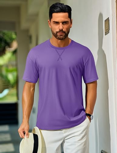 Cotrasen Men's T Shirts Cotton Drop Shoulder Short Sleeve Shirts for Men Casual Soft Comfort Loose Fit Mens Summer Tee Shirts