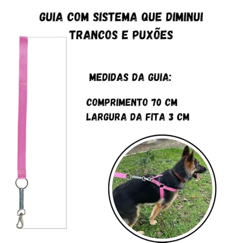 Peitoral Americano com Guia para Cães Grandes, Rosa Ajustável com Mola Anti-Puxão