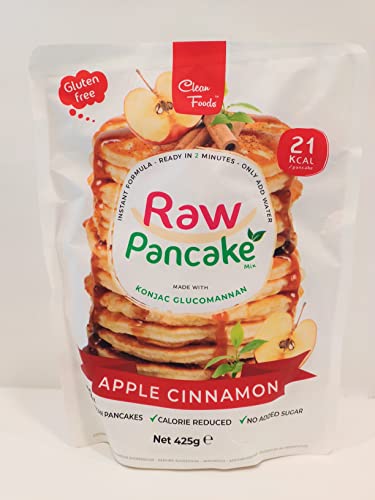 Cleanfoods 21 Kalorien Pfannkuchen l Pancake Apfel-Zimt Geschmack l 425g = 32 Pfannkuchen l 21 Kalorien pro Pancake l Konjak/Konjac Glucomannan l Zubereitung in 2 Minuten