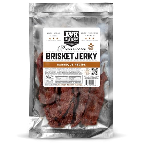 J&K Beef Brisket Jerky – BBQ Flavor – Hand Crafted Small Batch American Made Slab Jerky – Bold & Smoky Snack – 7oz Big Bag