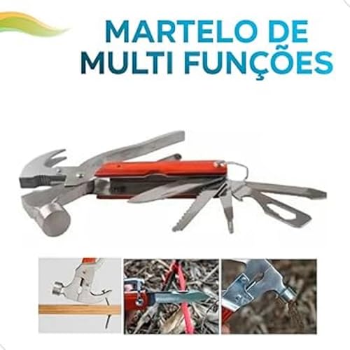 Martelo Multifuncional Machadinha Tático Caça Pesca Camping 11 em 1 Alicate Faca Serra Lixa Chave Ph