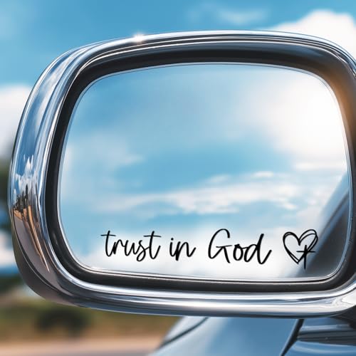 Image of 3X Black Trust in God Mirror Sticker for Cars - Trust in God Car Stickers - Christian Stickers Rear View Mirror Accessories - Christian Car Decals for Men and Women, Girl Car Accessories