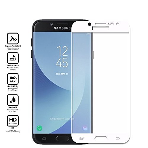 Image of Screen Protector for Samsung Galaxy J7 Pro (White) Tempered Glass Edge-to-Edge 6D Screen Guard With Installation Kit