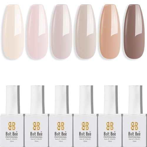 Image of DUDUSTRONG Bolt Bee Gel Glossy Finish Nail Polish Kit Neutral Gel Nail Polish Set 6 Colors, Nude Skin Tones Beige Taupe For All Seasons, Women Girls (A1-Barely There(02+126+116+123+135+122)), 90 Ml