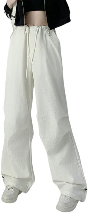 JYHBHMZG Women's American Style Spring Autumn High Waist Wide Leg Sweatpants Straight Casual Sports Cargo Pants Long
