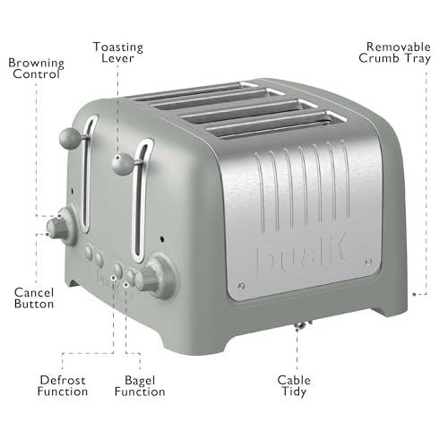 Dualit 4 Slice Lite Toaster | 2kW Toasts 120 Slices an Hour | Polished with Sage Trim | Bagel & Defrost Settings | 36 mm Wide Slots | 46220 - Image 7