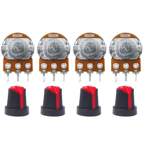 Image of Electronic Spices 500K 3 Pin Round Shaft Rotary Potentiometer Volume Pot 500K with Knob for Multiple Applications (Pack of 4)