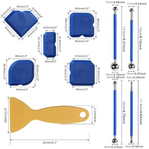 POHOVE 10PCS Werkzeug Scraper Kit Joint Smoother Set,4pcs x Metall Ball Puller,5pcs Blaue Silikon Joints Smoother, 1pc gelbe Scraper, JointSmoother Set für Badezimmer, Küchenfliesen