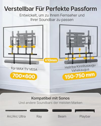 monTEK Soundbar Halterung passend für Sonos Arc/Arc Ultra/Beam/Ray/Playbar, Bose Soundbar 500, Samsung, Sony, LG und JBL, verstellbare Soundbar-Halterung unter dem Fernseher – Bild 4