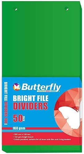 Butterfly 160GSM Bright Strip File Divider 50-Piece Set, Green