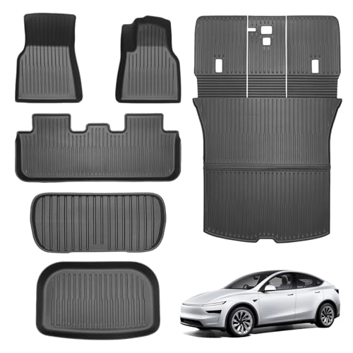 Custom Car Mats for 2025 Tesla Model Y Right Hand Drive Custom Fit All Weather Odorless Waterproof Non-Slip TPE Floor Liners Easy Installation Tesla Model Y Accessories Full Set