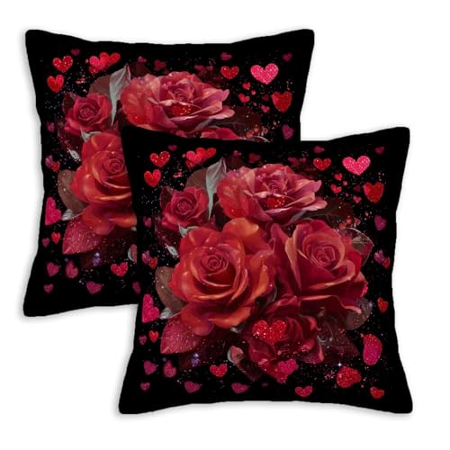 Red Rose Heart Throw Pillow Covers 18x18 Set of 2