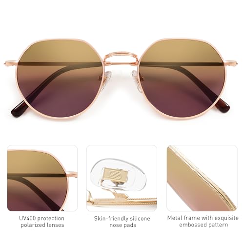 SOJOS Round Polygon Polarized Sunglasses for Women Men Retro Classic Vintage Panto Octagonal Shades SJ1157