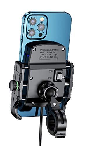 ORCAS TECHNOLOGY Soporte inalámbrico para teléfono de Motocicleta, Abrazadera de Montaje para Manillar o Espejo, Bicicleta eléctrica, Scooter, Compatible con teléfonos de hasta 7 Pulgadas con Carga