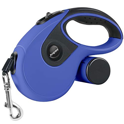 Retractable Dog Leash 16ft Strong Nylon Cord, Anipaw Heavy Duty 360Â° Tangle-Free Pet Leashes with Waste Bag Dispenser & Bags, Anti-Slip Grip Retracting Leash for Dogs up to 110lbs (16ft, Blue)