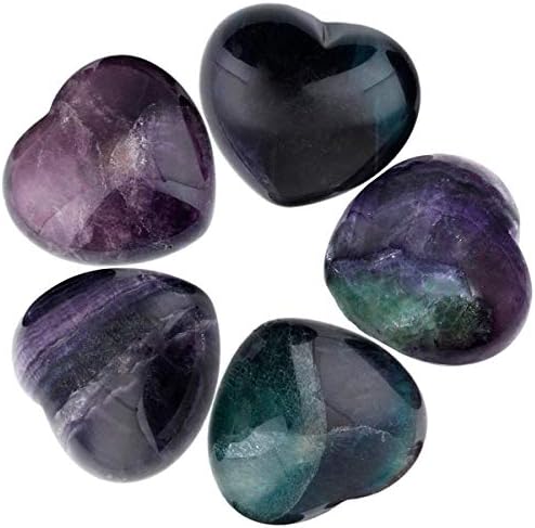 Nupuyai 5pcs Rose Quartz Crystal Heart Love Palm Worry Stone for Chakra Reiki Healing, Carved Stone for Home Decoration 2.5cm