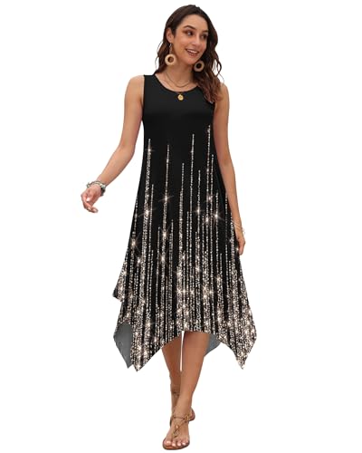 Image of AUSELILY Women's Summer Dresses Casual Sleeveless Midi Tank Beach Dress | Women's Asymmetrical Hem Sundress with Side Pockets, Great for Beach, Vacation & Daily Wear