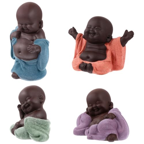 Figurines Bouddha Maitreya argile pourpre décoration tablette salon