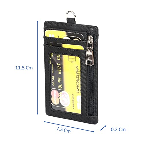 Genuine Leather Unisex ID Card Holder With RFID Credit Card Slots, Black, S, Classic4