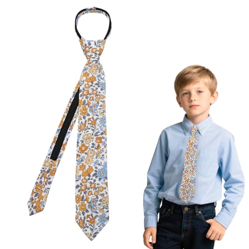 Cotton Floral Ties for Boys, Adjustable Zipper Kids Tie Pre-tied Boys Tie for Graduation School Uniform Casual