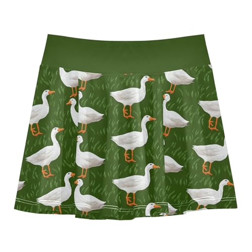visesunny Girl's Golf Skirt Athletic Cartoon Goose Green Tennis Skort Sport Activewear with Double Layer Pockets