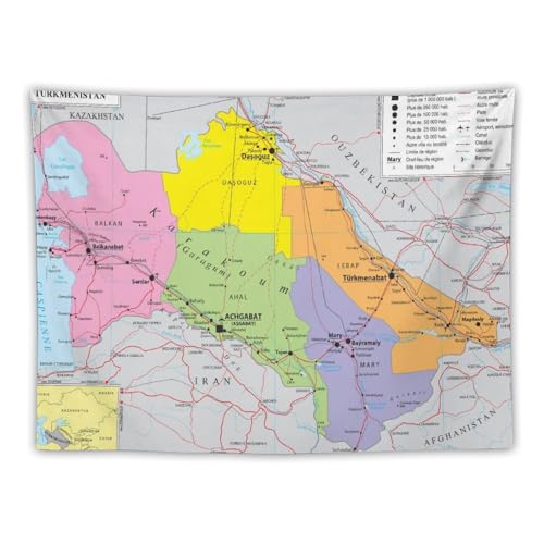Tapisserie de carte du monde du Turkménistan - Affiches en tissu - Image imprimée - Peinture murale - Décoration moderne - Oeuvres d'art pour la maison - Idée cadeau - 76x102 cm