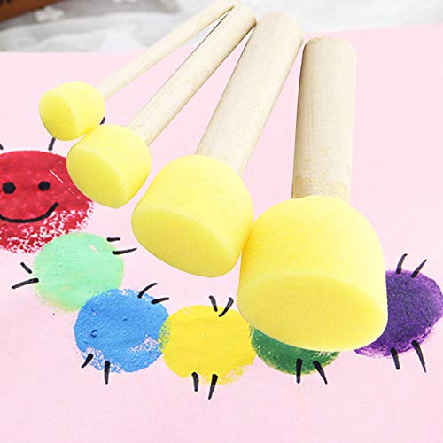 Ruwado 8 Pcs Yellow Foam With Wooden Handle Painting Sponge Round Head Assorted Size Kit For Children Painting Tools Set Diy Craft Art Project #TOP4