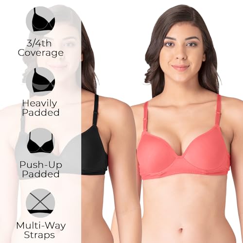 Image of Komli - Heavily Padded Push-Up Bra - Cotton Rich - Balconette - 3 /4th Coverage, Seamless, Wireless, Multiway Straps - T-Shirt Bra