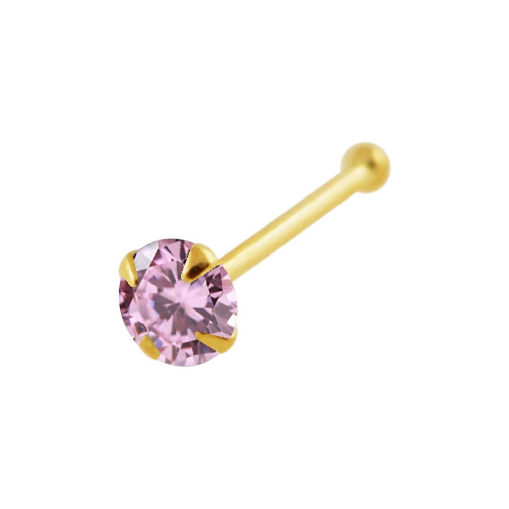 Monster Piercing | 14K Gold Echtgold | Nasenpiercing Nasenstecker Stud | Rosa Kristallstein | Stabstärke: 22G (0,6 mm) | Stablänge: 6mm | Steingröße: 1,5mm oder 2mm | Hypoallergen