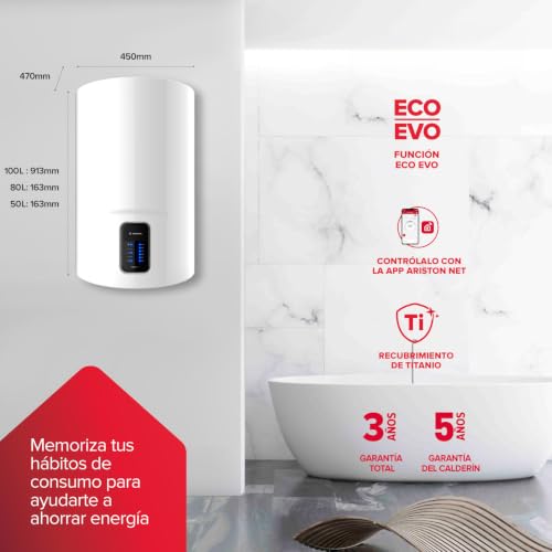 Ariston Lydos WiFi 100 Litre Vertical Electric Water Heater with Touch Screen 47 x 47 x 88.5 cm Electric Boiler with EVO-ECO and Waterplus for Water and Energy Saving, Class B - 5