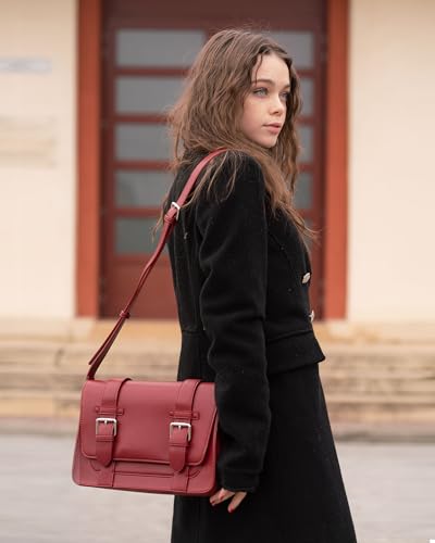 ECOSUSI Women's PU Leather Crossbody Messenger Bag Vintage Satchel Purse Work College Shoulder Handbags with Adjustable Strap2