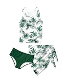 Lovekider Girls Hawaiian Bathing Suit Size 10 Racerback 3pc Swimsuit 3D Print Tropical Tree UPF 50+ Swimwear with Cover Up Tankini Set for Vacation 9-10 Years