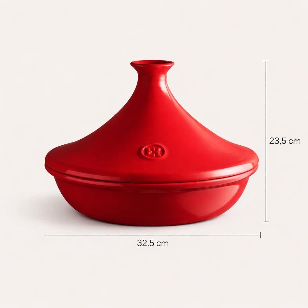 Emile Henry Tajine 32,5 cm – Keramik Flame – weiches Kochen und konservierte Aromen – für alle Herde & Ofen – Farbe Grand Cru – hergestellt in Frankreich