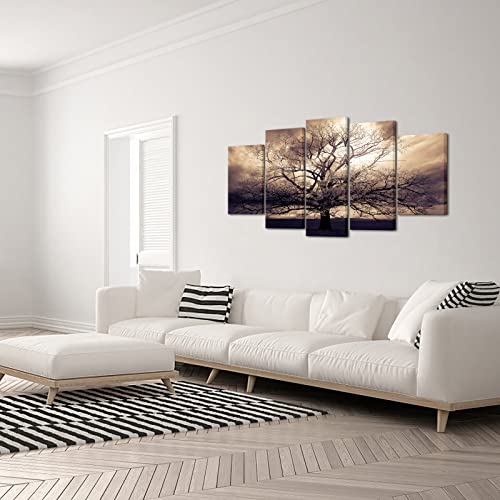 Sechars - 5 Piece Large Canvas Wall Art Sepia Tree Of Life Picture Photo Art Print On Canvas Mysterious Fantasy Forest Artwork For Home Office Living Room Decor Gallery Wrap Ready To Hang #TOP3