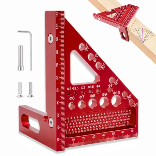 Image of Sunkizzrs Aluminum Alloy 3D Multifunctional Woodworking Ruler -Adjustable Angle Precision Miter Square Measuring Tool -Professional Triangle Ruler for Carpentry, DIY & Construction (22.5-90)