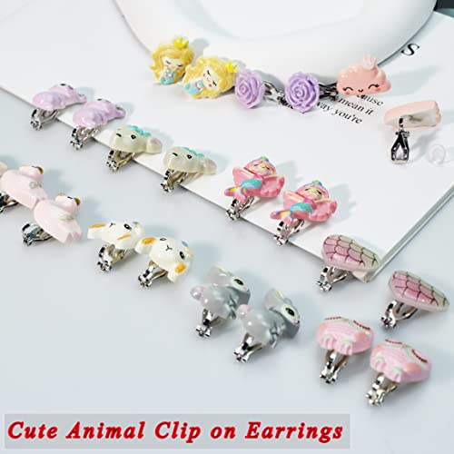 Spiritlele 12 Pairs Cartoon Bear Clip On Earrings Set Resin Non Piercing Fake Stud Earrings For Girls Women #TOP5