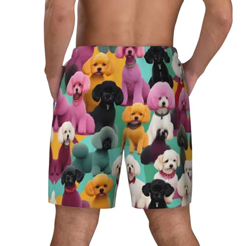 Poodles Dogs Print Mens Swim Shorts Trunks Inseam Compression Liner Quick Dry Zipper Pocket White4