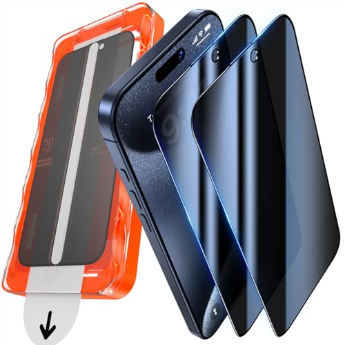 UniqueMe für iPhone 15 Pro für Panzerglas Sichtschutz - Privacy Schutzfolie Automatische Installation Bruchsicher Militärniveau Anti-Spy Folie 2 Stück
