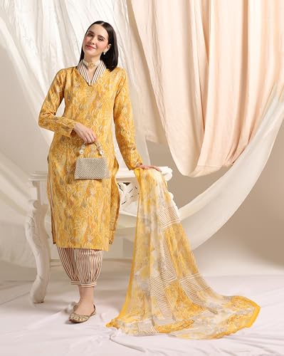 Image of GRECIILOOKS Cotton Blend Kurta Pant With Dupatta For Women | Kurti Set For Women | Festive Kurta Set For Women | Regular Fit Kurta