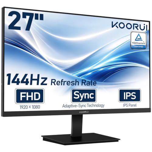 Image of KOORUI 27-inch Computer Monitor, 144Hz FHD VA, 4000:1, Adaptive Sync | 125% sRGB, TUV Eye Care, HDMI /VGA, VESA Mount and Tilt for Study, Work, Streaming and Play, Home Office