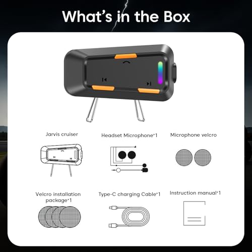 Image of Sounce Jarvis Cruiser Bluetooth Motorcycle Helmet On-Ear Headset with Dual Phone Connectivity Wireless 5.3 Music GPS Support 800mAh Battery IP67 Waterproof Compatible with Universal Helmets (Black)