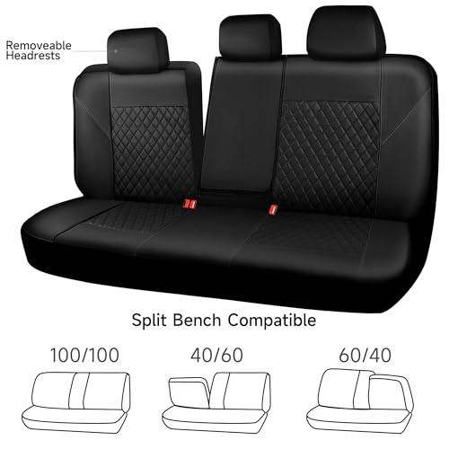 Image of CAR PASS Faux Leather Back Seat Cover, Universal Quilting Waterproof Bench Rear Seat Cover Universal car seat Cover Fit 95% Automotive Interior Covers for Sedans SUVs Vans Small Trucks, All Black