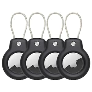 Compatible with Apple AirTag Secure Holder with Wire Cable, 4 Pack Air Tag Lock Case Keychain Key Ring Key Chain Luggage tag for Keys, Luggage & More Men Women’s Keyrings & Keychains
