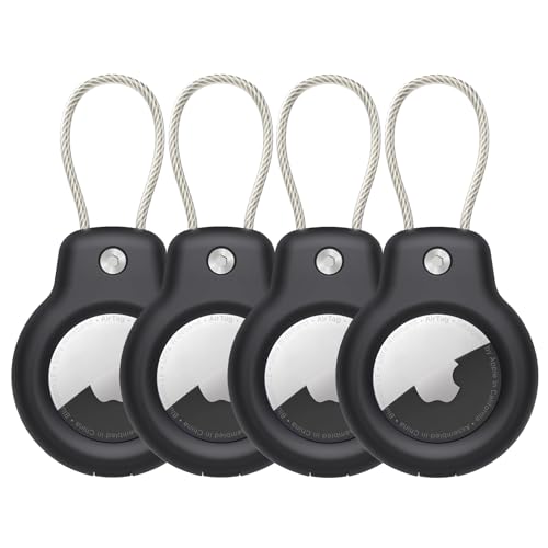 SPGUARD Compatible with Apple AirTag Secure Holder with Wire Cable, 4 Pack Air Tag Lock Case Keychain Key Ring Key Chain Luggage tag for Keys, Luggage & More Men Women’s Keyrings & Keychains